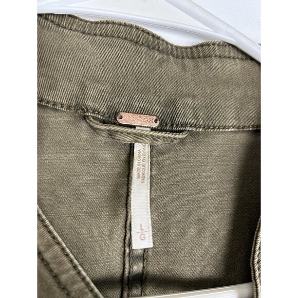 FREE PEOPLE Military Green Ruffle Frayed Hem Jacket Style OB480752 Size Large - Picture 14 of 16